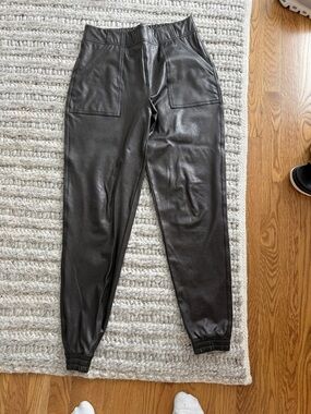 SPANX Black Faux Leather Joggers with Patch Pockets Excellent condition